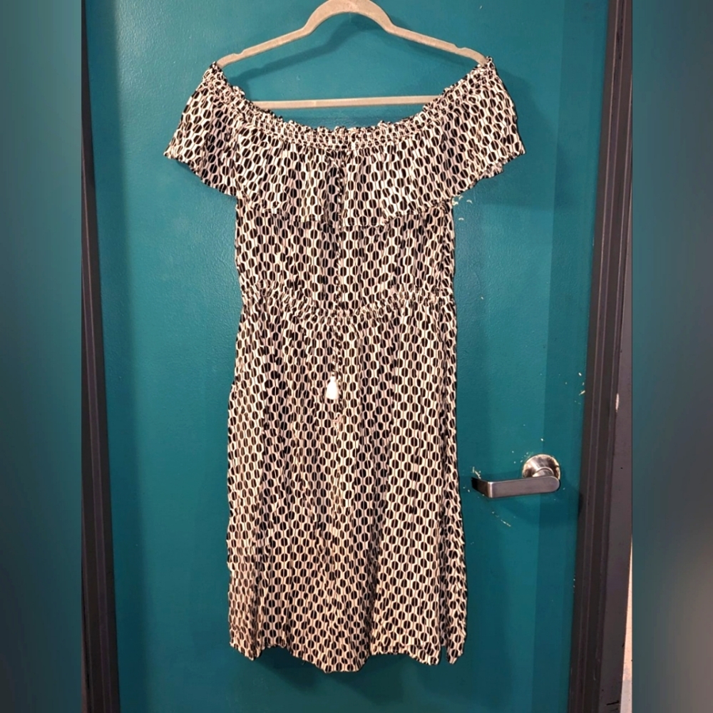 KATE SPADE NEW YORK arrow stripe off-the-shoulder dres